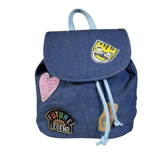 Mini Denim Patchwork Backpack Purse - Picture 1 of 7